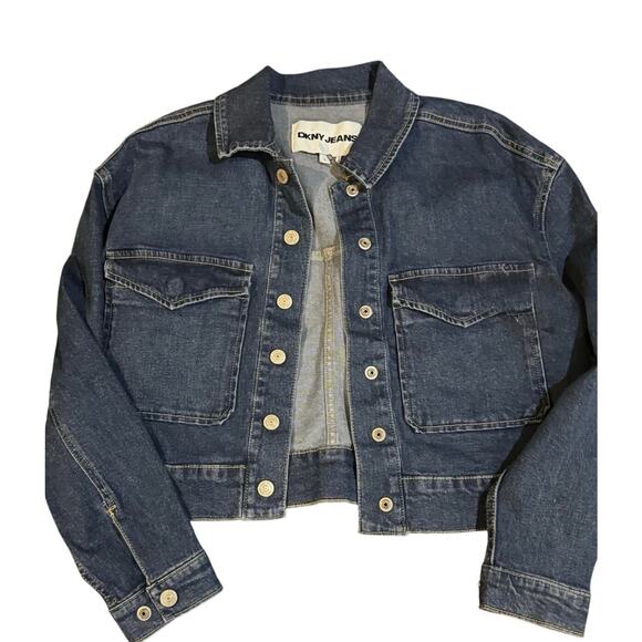 DKNY Jeans Dark Wash Button‑Front Denim Jacket Sz XS & M NWT - Picture 1 of 5